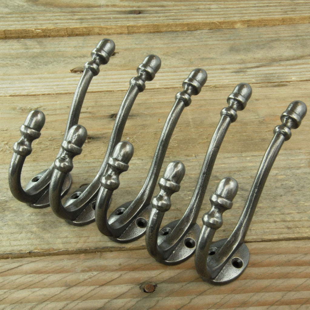 Pewter Finish Cast Iron Acorn Double Wall Hooks - Set of 5