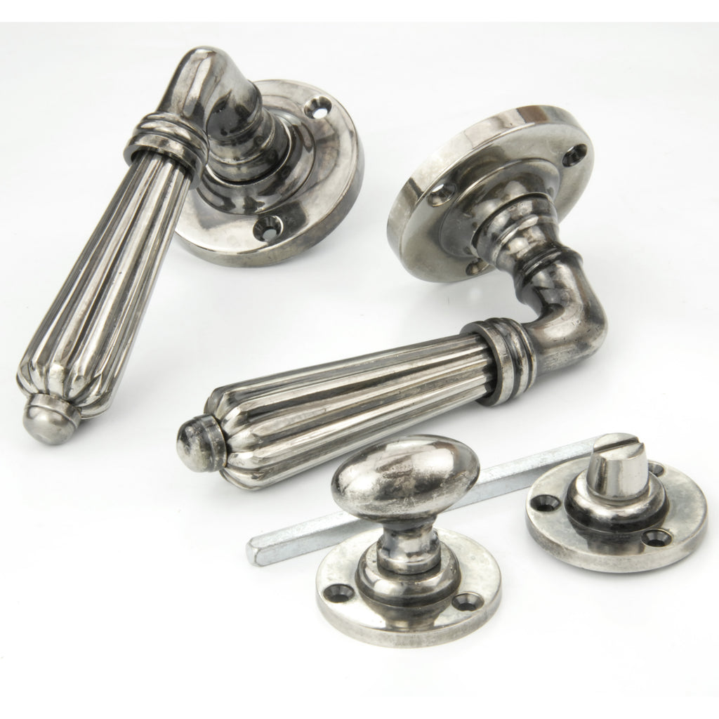 Regency Reeded Lever Door Handles & Bathroom Thumb Turn Antique Nickel
