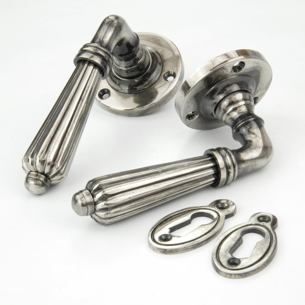 Regency Reeded Lever Door Handles & Oval Escutcheons Antique Nickel