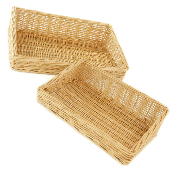 Wicker Willow Kitchen Storage Tray Fruit Baskets Rectangle Tapered