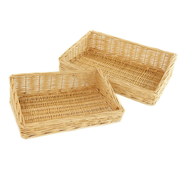 Wicker Willow Kitchen Storage Tray Fruit Baskets Rectangle Tapered