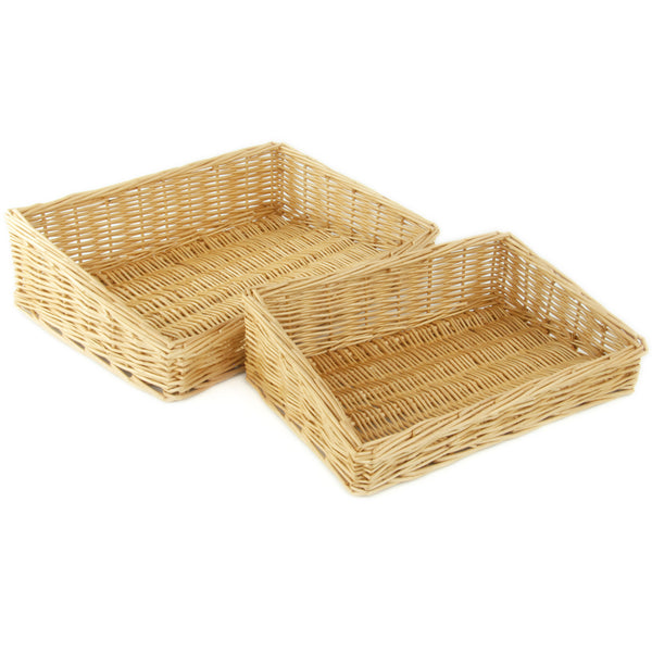 Wicker Willow Kitchen Storage Tray Fruit Baskets Rectangle Tapered