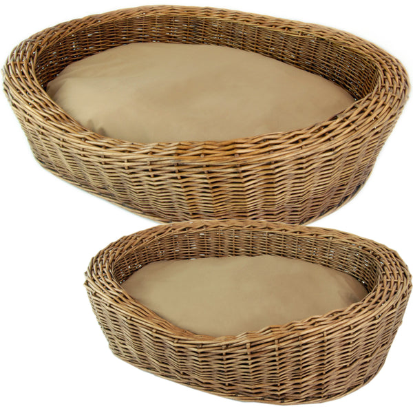 Wicker Willow Basket Pet Dog Cat Beds Round in Brown