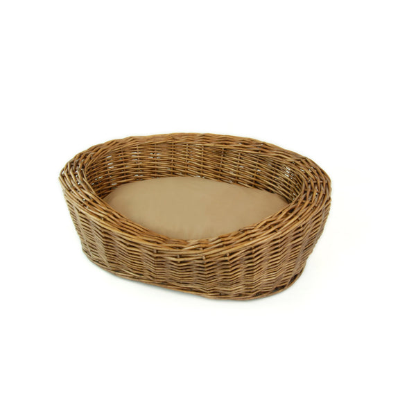 Wicker Willow Basket Pet Dog Cat Beds Round in Brown
