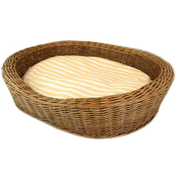 Wicker Willow Basket Pet Dog Cat Beds Round in Brown with Cushion