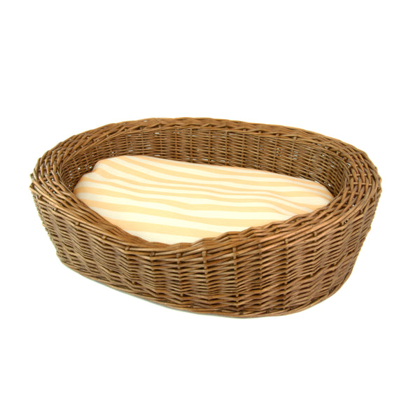 Wicker Willow Basket Pet Dog Cat Beds Round in Brown with Cushion