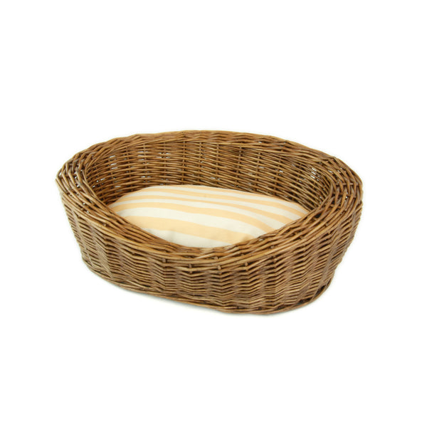 Wicker Willow Basket Pet Dog Cat Beds Round in Brown with Cushion
