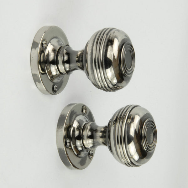 Regency Bloxwich Solid Brass Antique Nickel Door Knobs Handles on a Round Rose