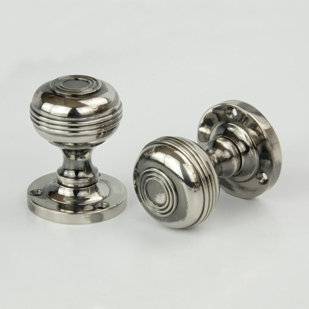 Regency Bloxwich Solid Brass Antique Nickel Door Knobs Handles on a Round Rose