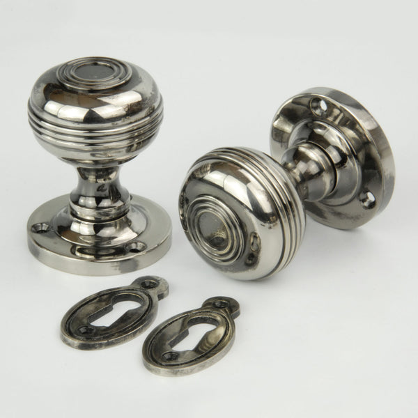 Regency Bloxwich Solid Brass Antique Nickel Door Knobs with Escutcheons