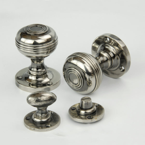 Regency Bloxwich Solid Brass Antique Nickel Door Knobs with Bathroom Lock Thumb Turn
