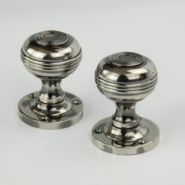 Regency Bloxwich Solid Brass Antique Nickel Door Knobs Handles on a Round Rose