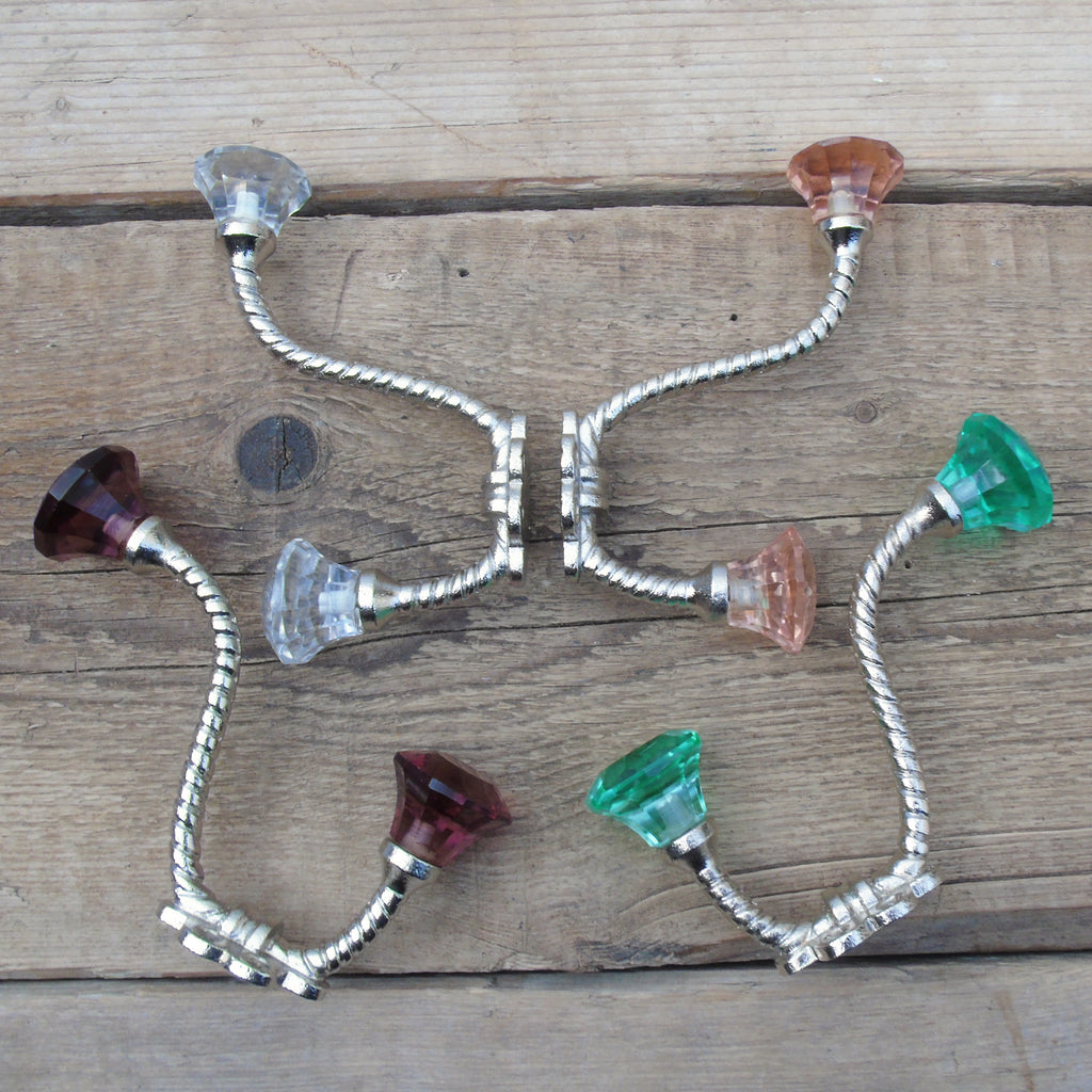 Set of 4 - Vintage Style Cast Iron Wall Hooks with Glass Ends
