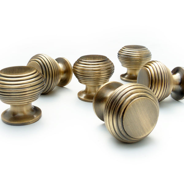 Reeded Beehive Antique Brass Kitchen Drawer Knobs Handles
