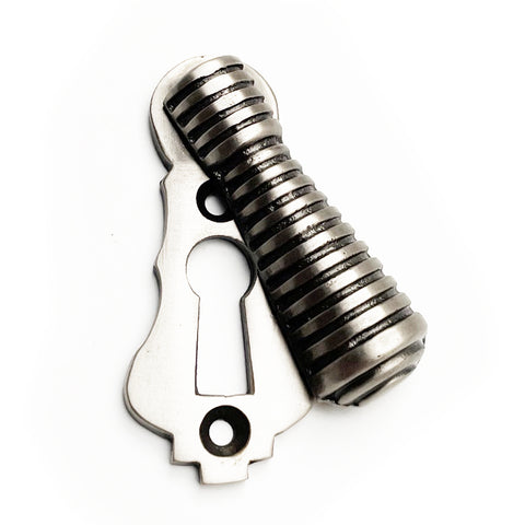 Reeded Regency Style Escutcheon Door Lock Cover - Antique Nickel