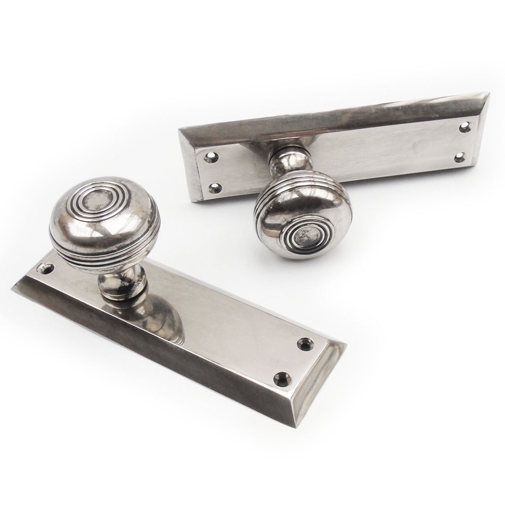 Bellport Antique Nickel Solid Brass Round Knob Door Handles on Backplate