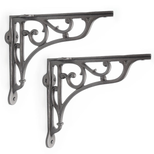 A Pair of Vintage Heritage Scroll Cast Iron Metal Shelf Brackets