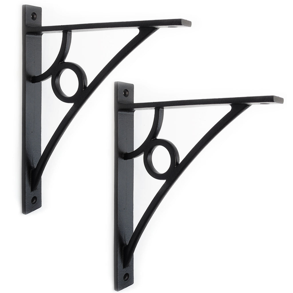 A Pair of Vintage Industrial Style Cast Iron Metal Shelf Brackets Black