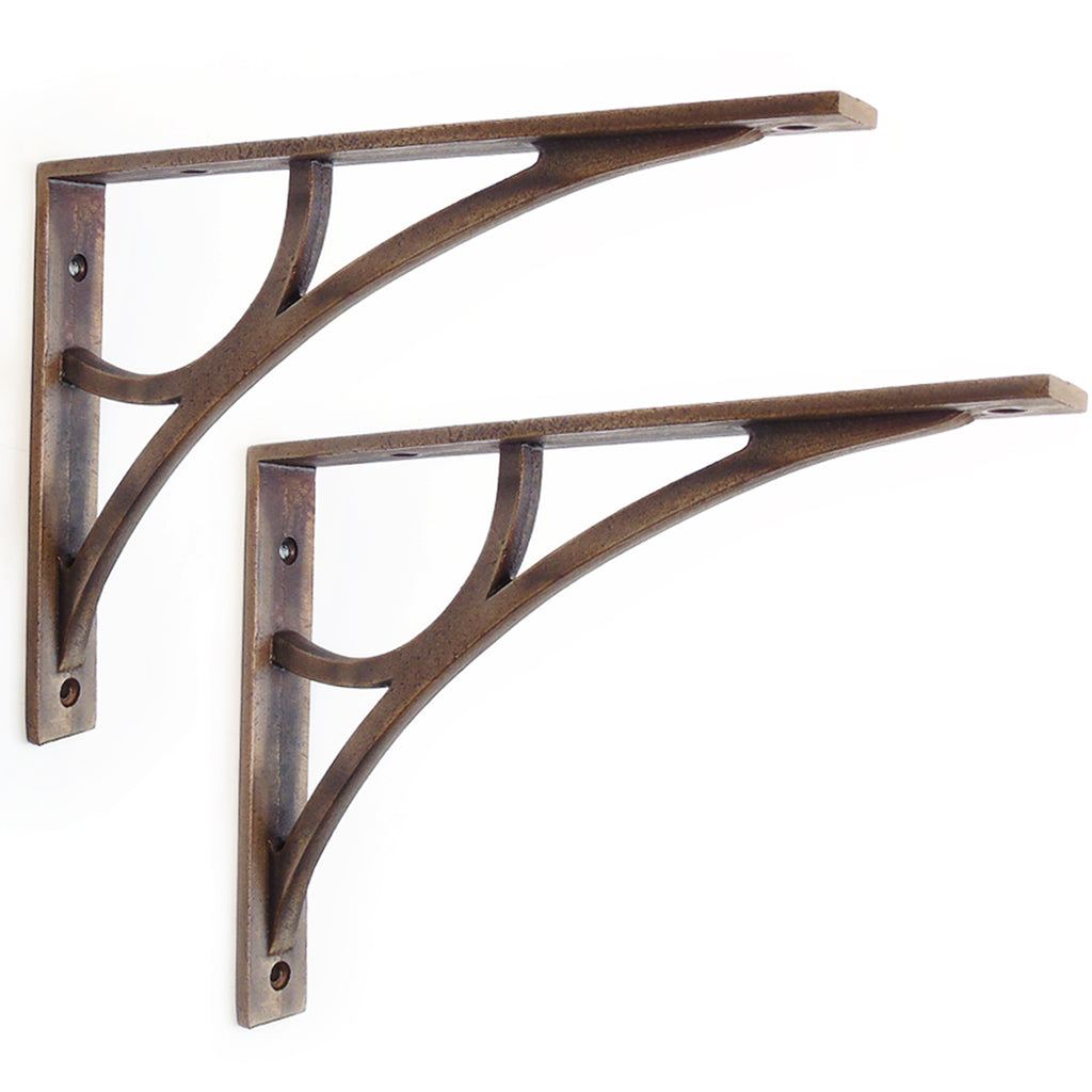 A Pair of Vintage Industrial Style Cast Iron Shelf Brackets Brass