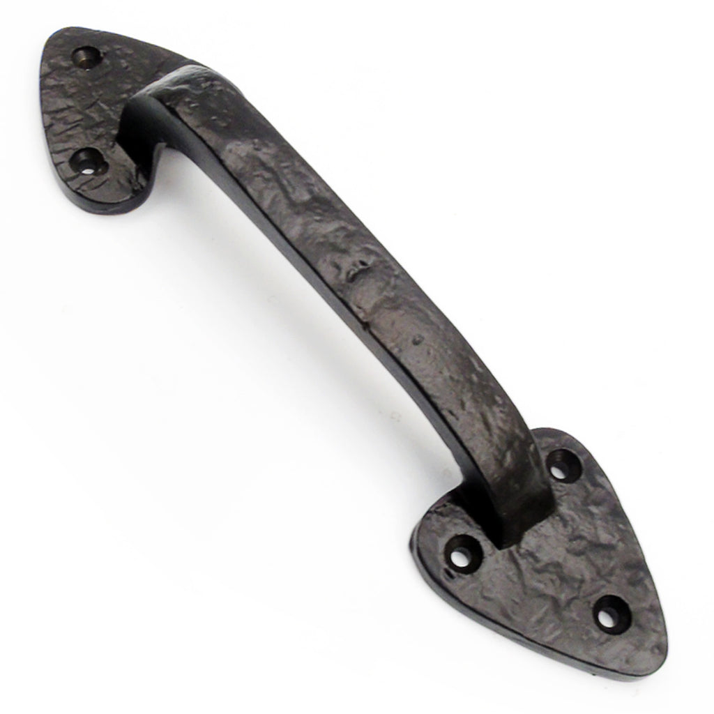 A Vintage Antique Style Black Hammered Cast Iron Door Pull Handle 8"