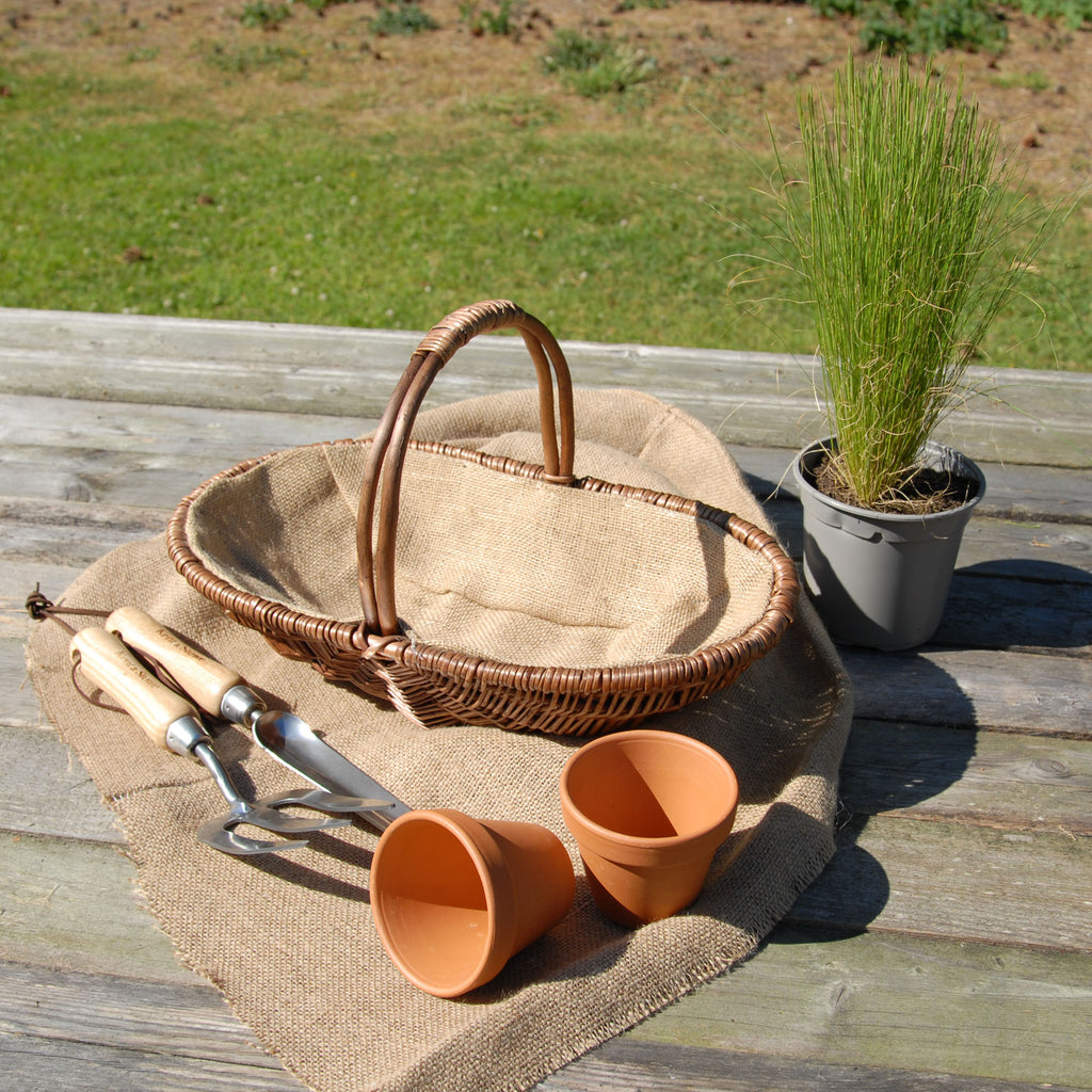 Brown Wicker Willow Trug Oval Garden Basket Hessian Lined
