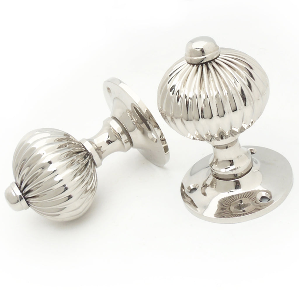 Regency Reeded Style Polished Nickel Door Handles Knobs