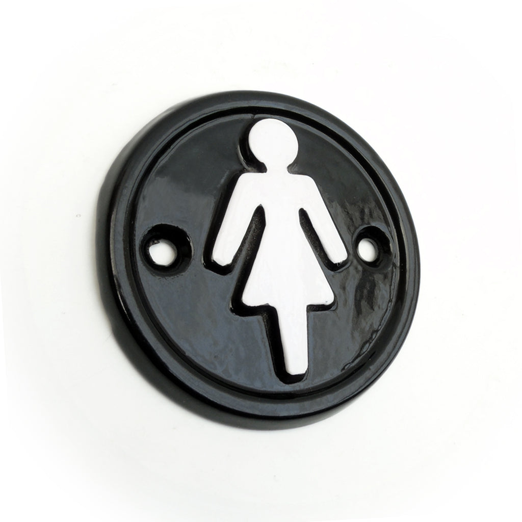 A 'LADIES' Round Vintage Cast Iron Style Metal Sign Black & White