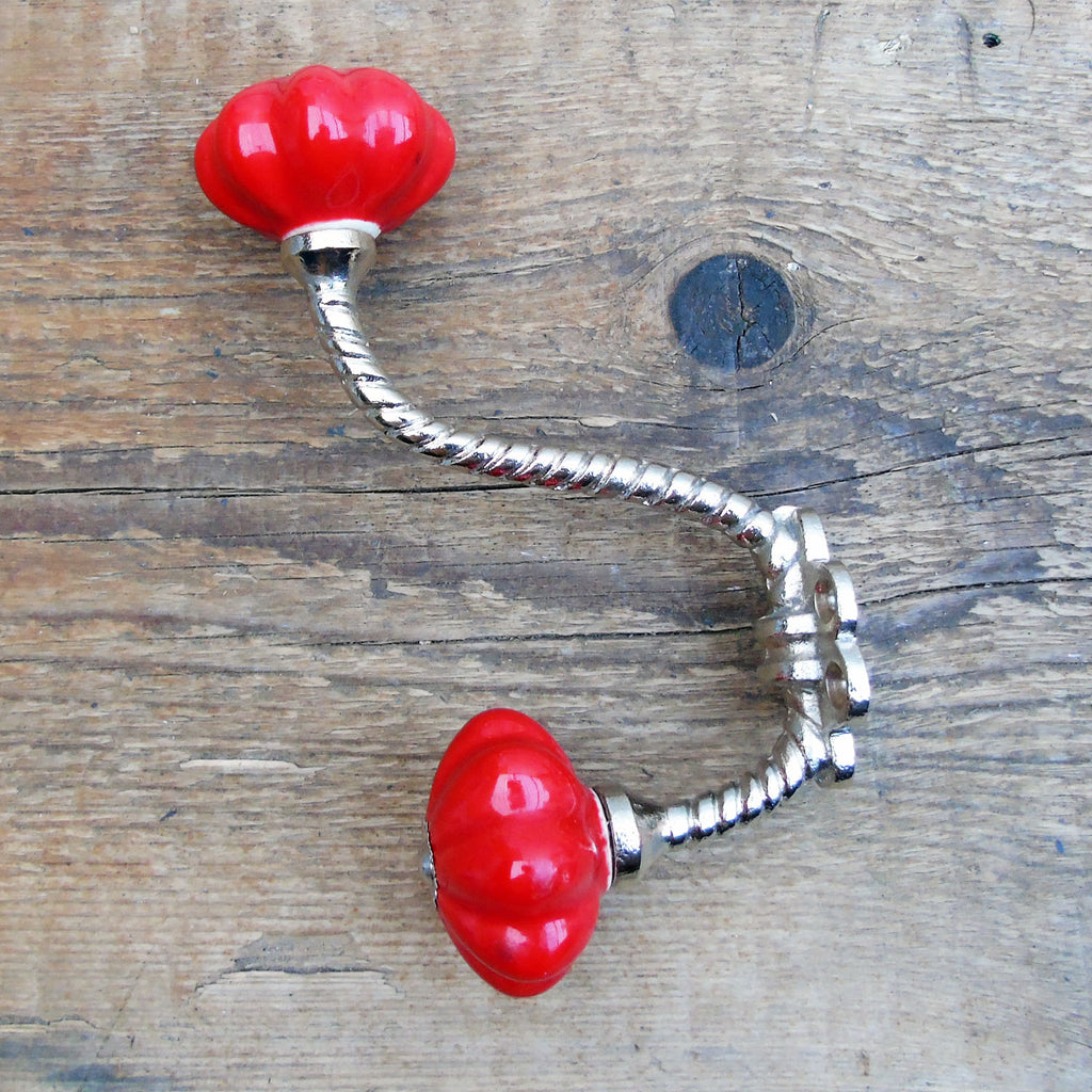 Nickel Chrome Metal Double Hook with Red Ceramic ends