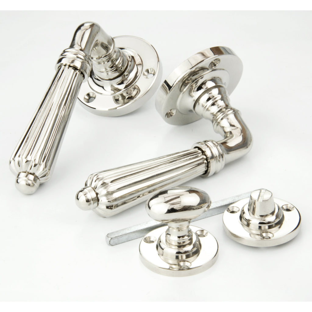 Regency Reeded Lever Door Handles & Bathroom Thumb Turn Polished Nickel