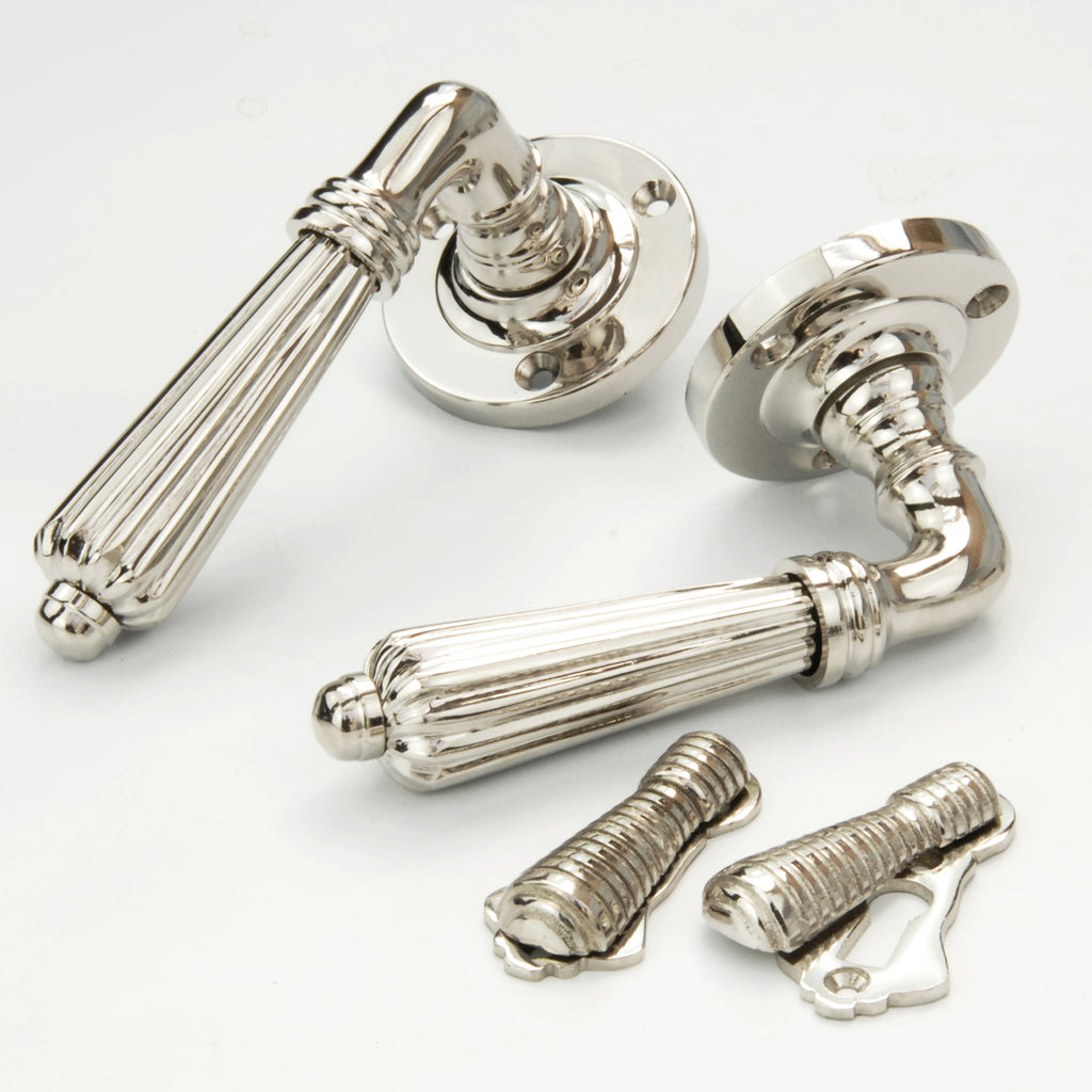 Regency Reeded Lever Door Handles & Escutcheons Polished Nickel