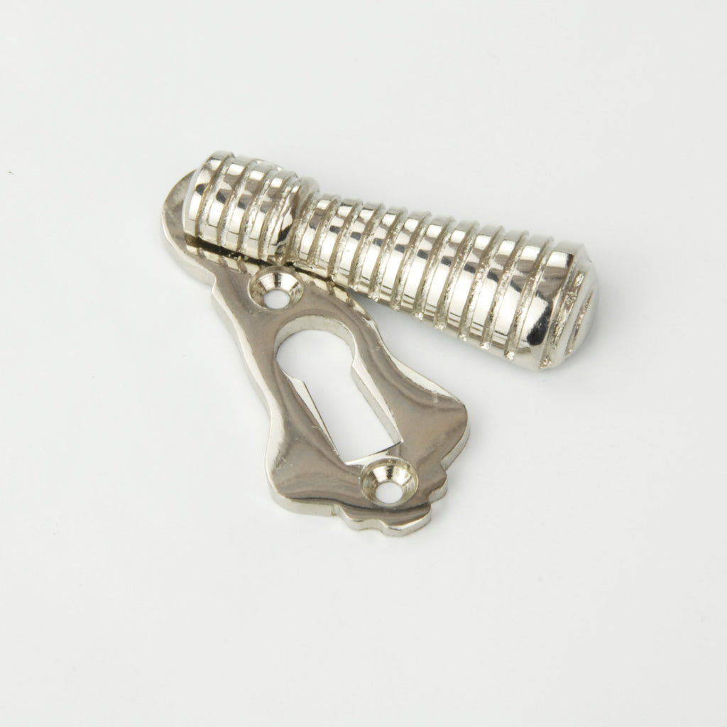 Reeded Regency Escutcheon Door Lock Keyhole Cover - Polished Nickel