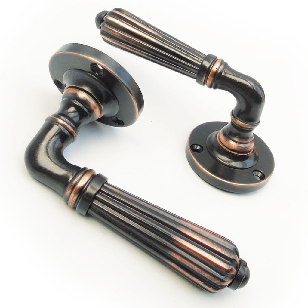 Regency Style Reeded Lever Door Handles - Oil Rubbed Bronze Effect