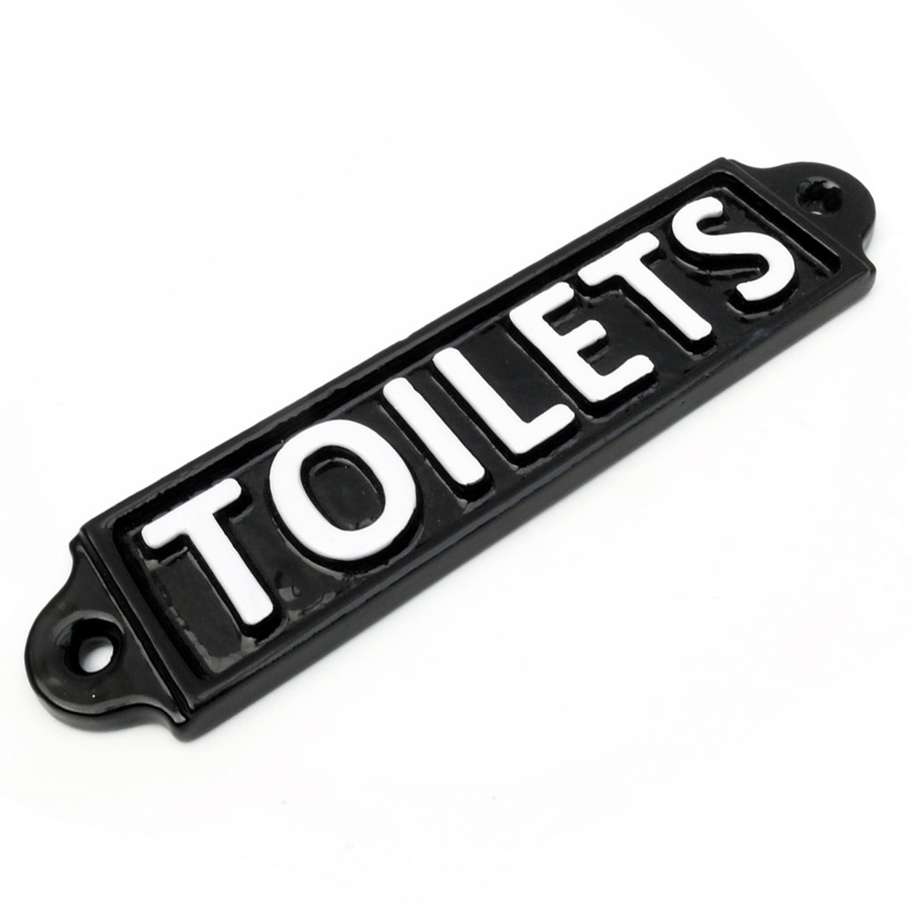 A 'TOILETS' Vintage Cast Iron Style Metal Sign Black & White