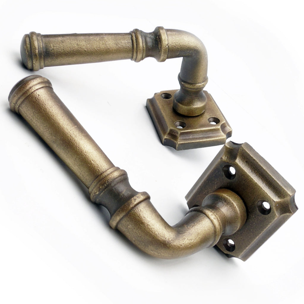 Period Style Antique Brass Lever Door Handles on Square Rose