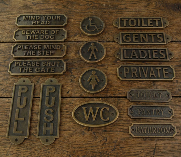 Antique Brass Cast Iron Vintage Style Metal Wall Door Gate Signs