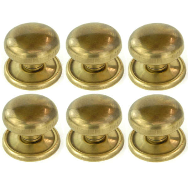 Set of 6 Unlacquered Brass Knobs Handles Kitchen Door Drawer Cupboard Pulls