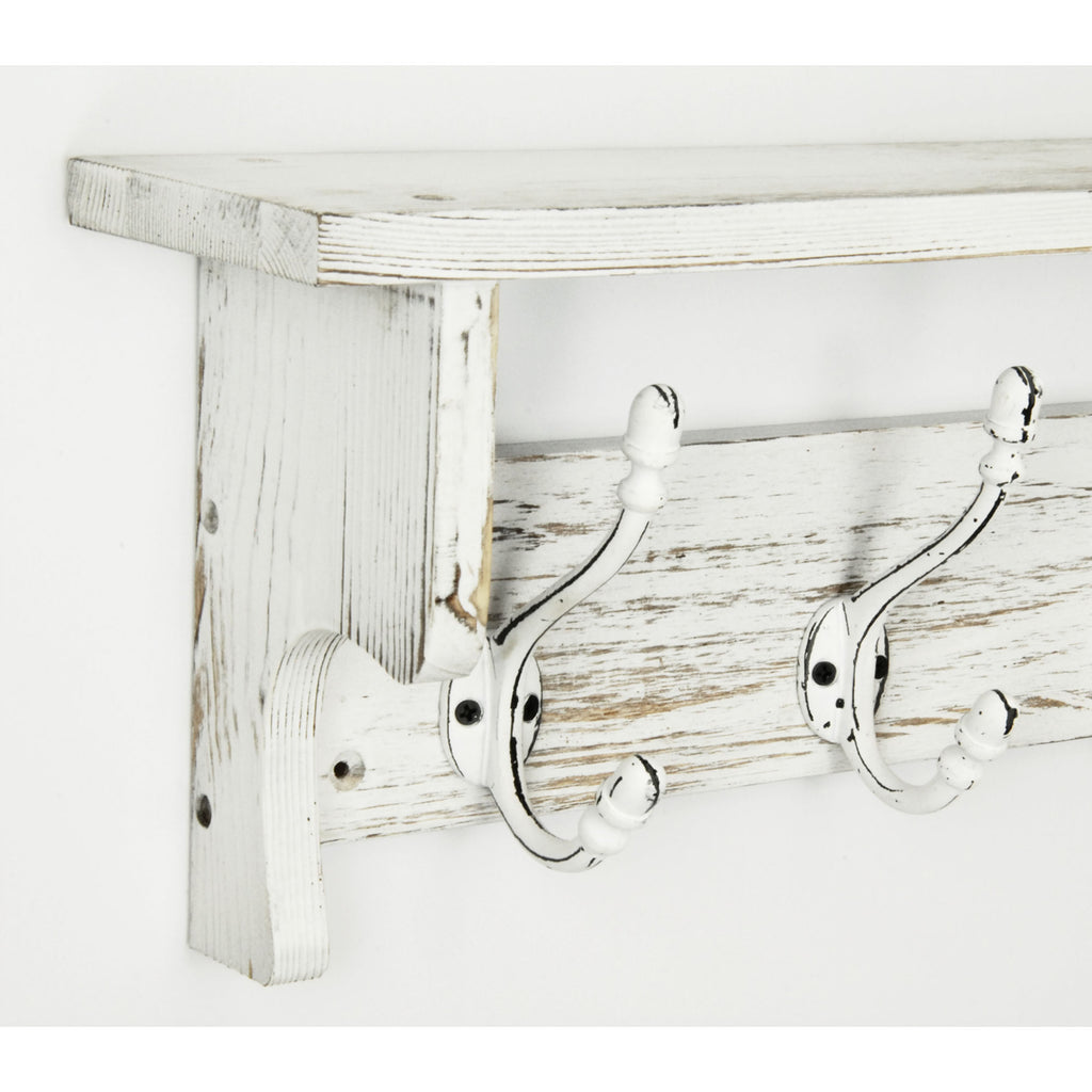 Shabby Chic White Hook Shelf Large Vintage Distressed White Coat