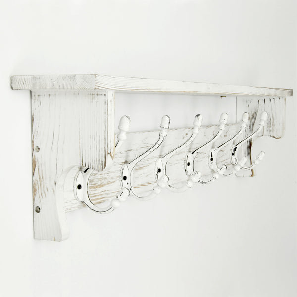 Distressed Coat Racks Large Vintage Distressed White Coat Rack Shelf with 6 Cast Iron Hooks ...