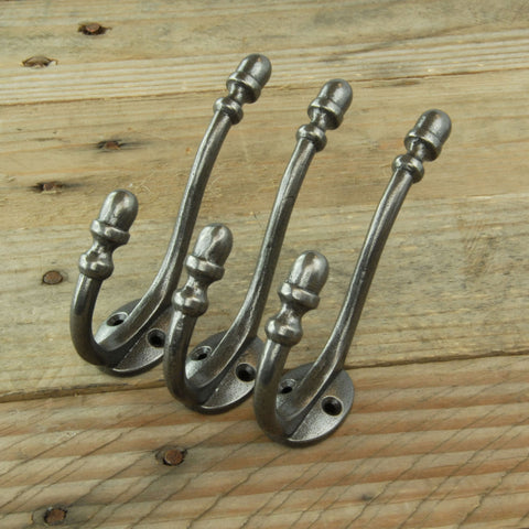 Pewter Finish Cast Iron Acorn Double Wall Hooks - Set of 3