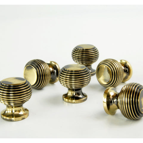 Reeded Beehive Antique Brass Cabinet Kitchen Drawer Knobs Handles