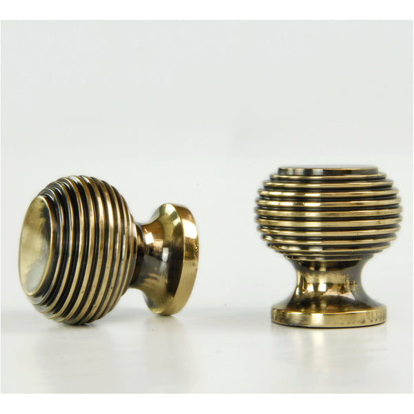 Reeded Beehive Antique Brass Cabinet Kitchen Drawer Knobs Handles