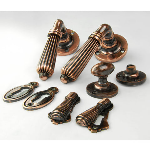 Vintage Regency Reeded Lever Door Handles - Antique Copper