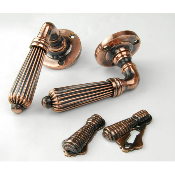Vintage Regency Reeded Lever Door Handles - Antique Copper