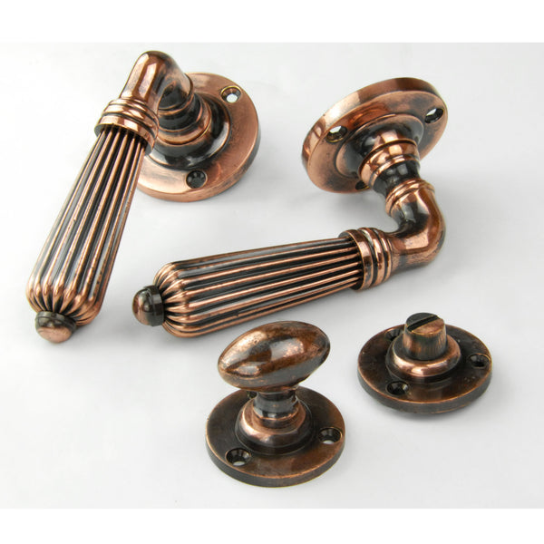 Vintage Regency Reeded Lever Door Handles - Antique Copper