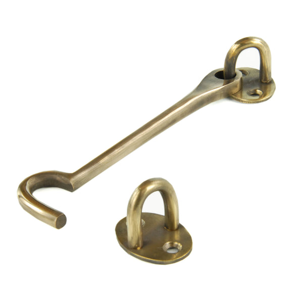 Aged Unlacquered Solid Brass Antique Cabin Hook & Eye Latch Lock Door Catch