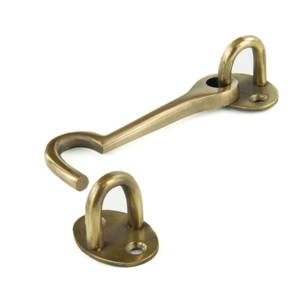 Aged Unlacquered Solid Brass Antique Cabin Hook & Eye Latch Lock Door Catch