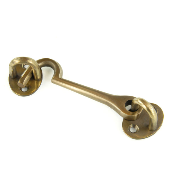 Aged Unlacquered Solid Brass Antique Cabin Hook & Eye Latch Lock Door Catch