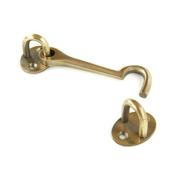 Aged Unlacquered Solid Brass Antique Cabin Hook & Eye Latch Lock Door Catch