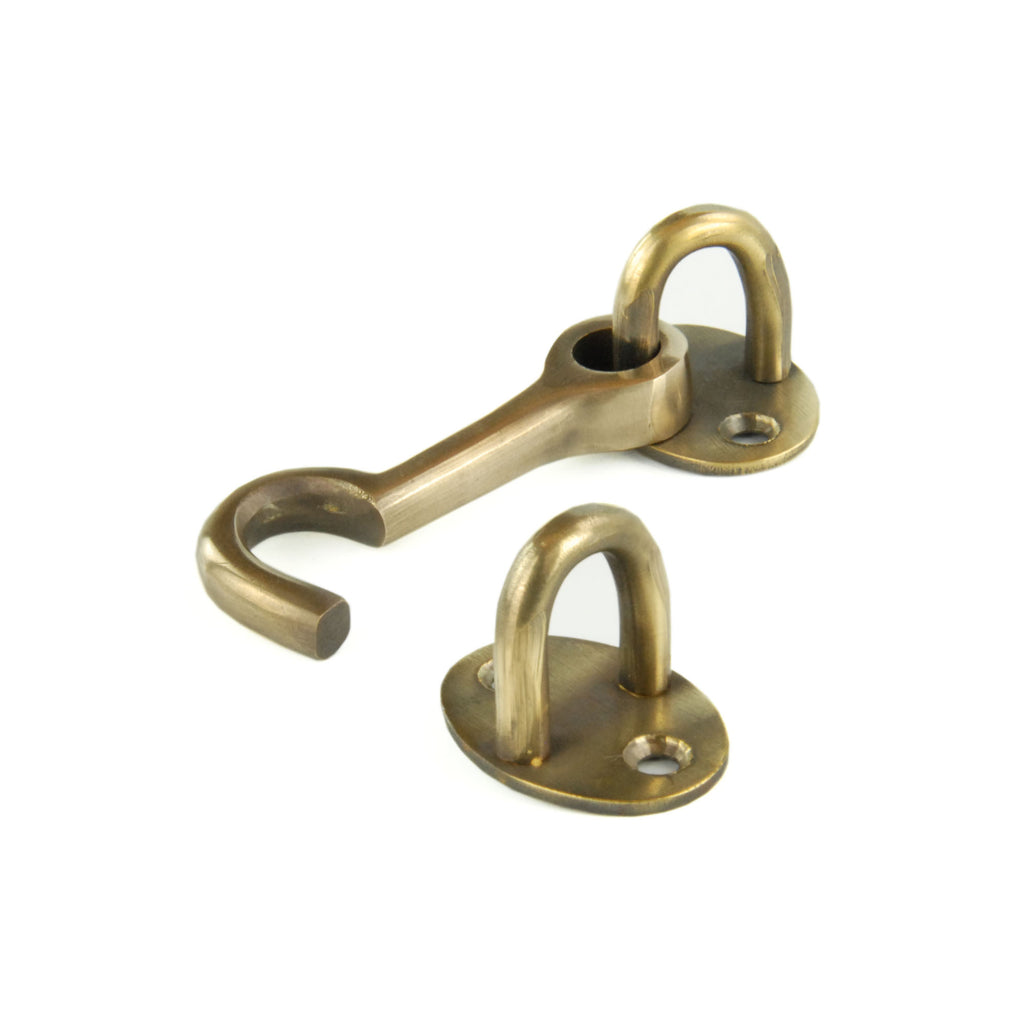 Aged Unlacquered Solid Brass Antique Cabin Hook & Eye Latch Lock Door Catch