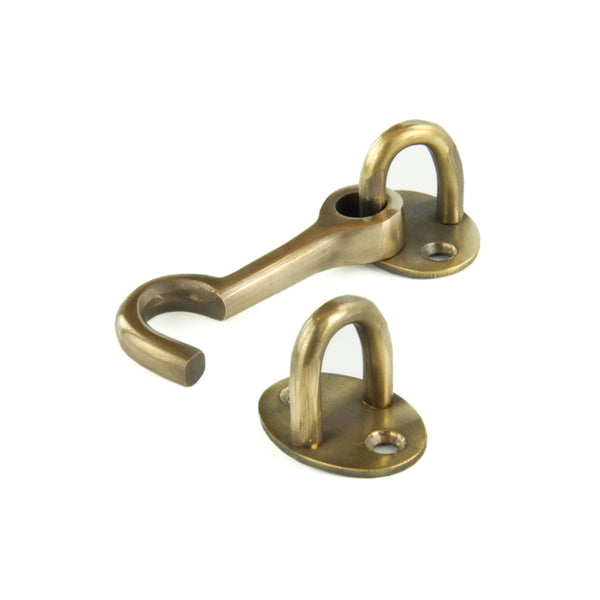Aged Unlacquered Solid Brass Antique Cabin Hook & Eye Latch Lock Door Catch